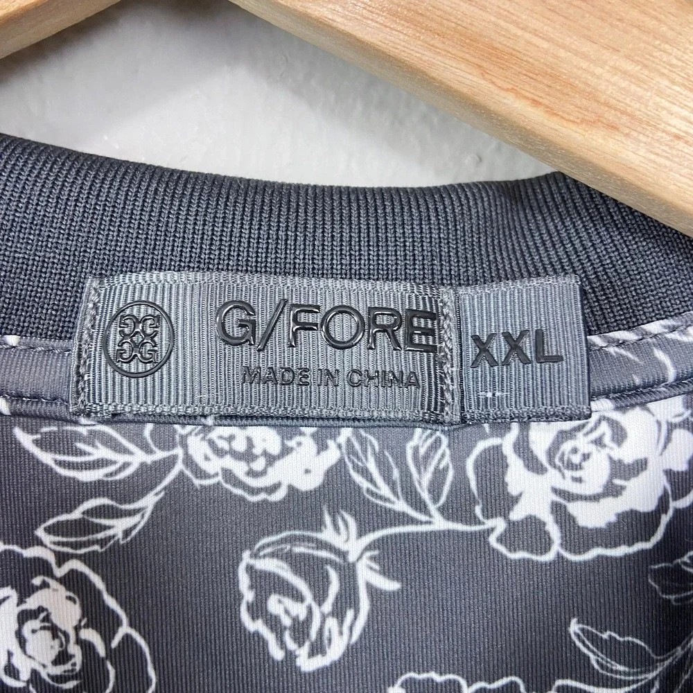 G/FORE Mens Golf Polo Shirt Sz XXL Rose Floral Texas Gray All‎ Over Print Resort
